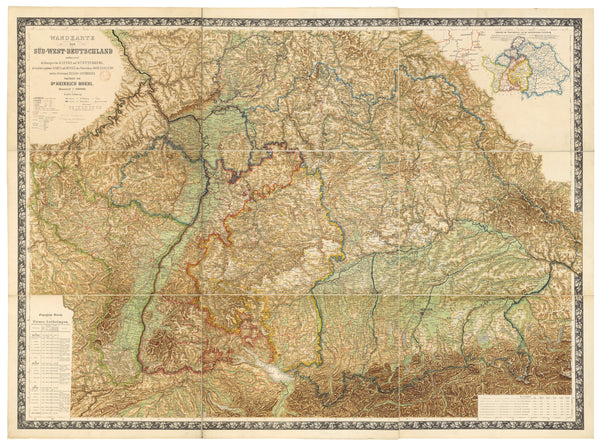 Heinrich Moehl — Wall Map of South-West Germany (Wandkarte von Süd-West-Deutschland) | Antique Wall Map Print