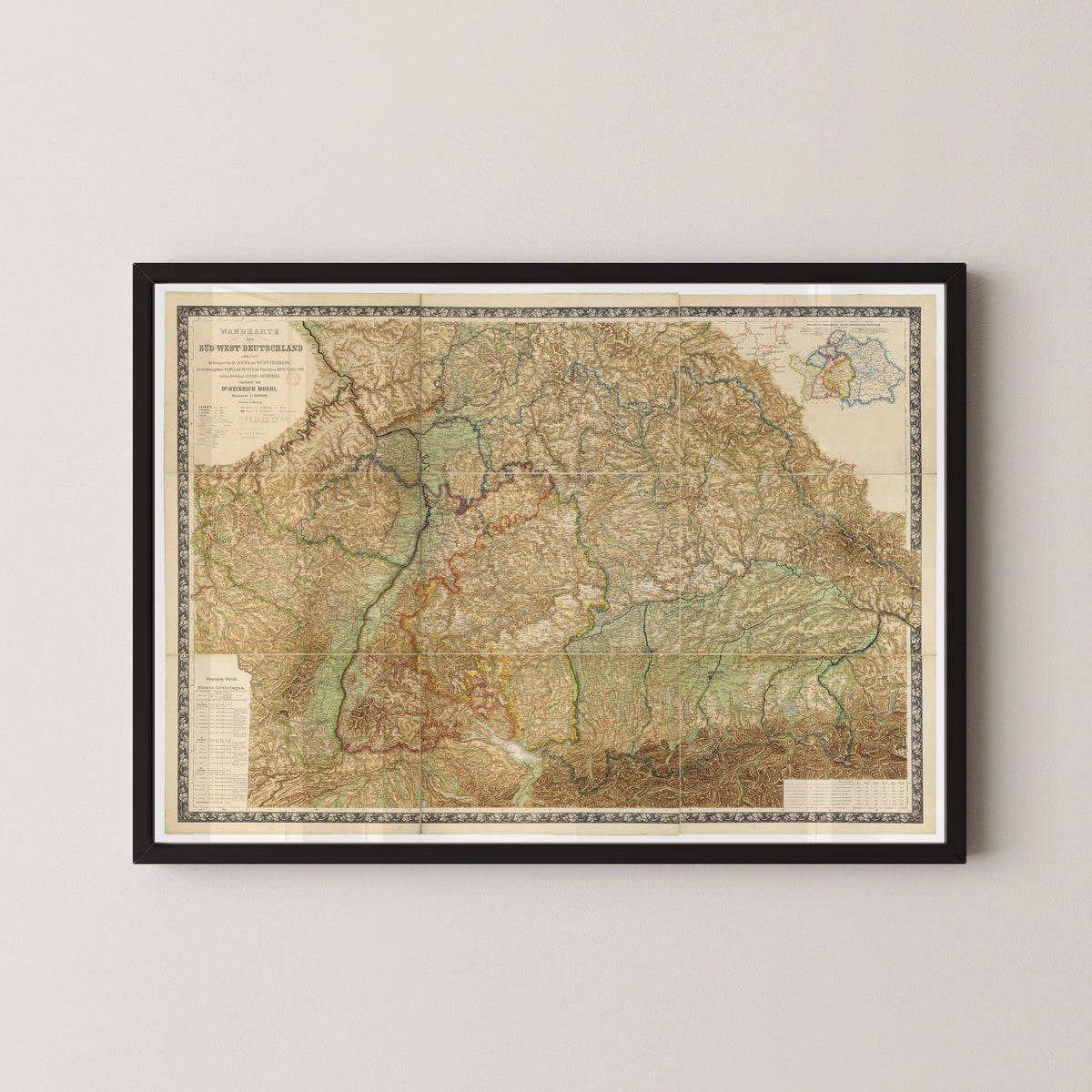 Heinrich Moehl — Wall Map of South-West Germany (Wandkarte von Süd-West-Deutschland) | Antique Wall Map Print