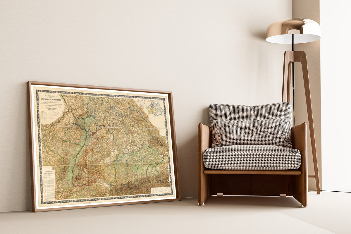 Heinrich Moehl — Wall Map of South-West Germany (Wandkarte von Süd-West-Deutschland) | Antique Wall Map Print