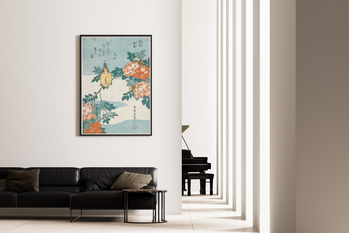 Katsushika Hokusai — Warbler and Roses | Japanese Woodblock Print (Ukiyo-e)