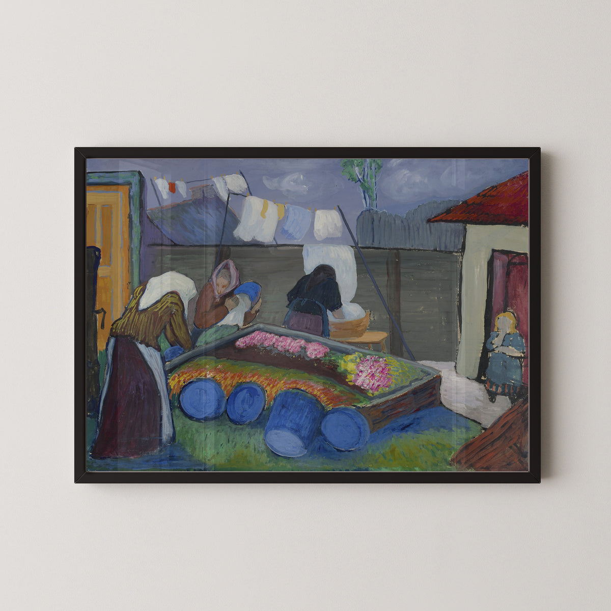 Washerwomen by Marianne von Werefkin — in a black frame on a pale wall