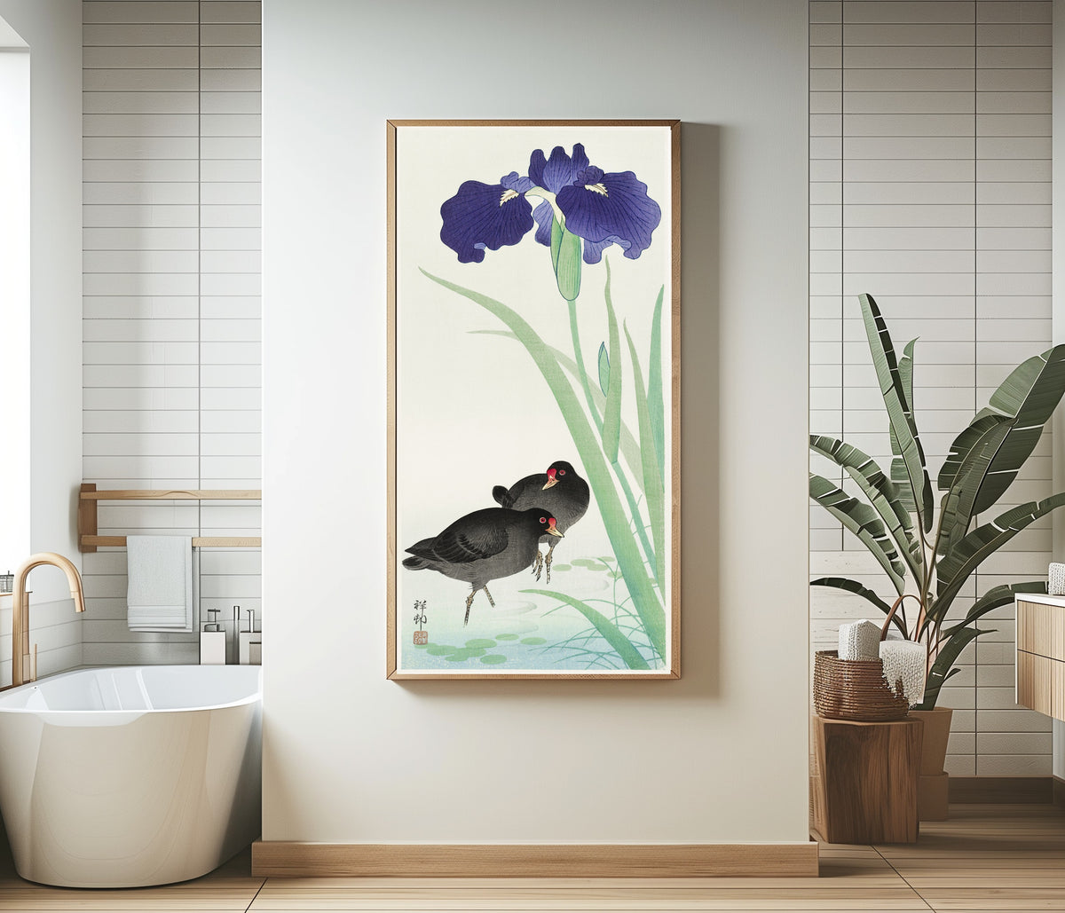 Ohara Koson — Moorhens and Iris | Japanese Bird & Flower Woodblock Print