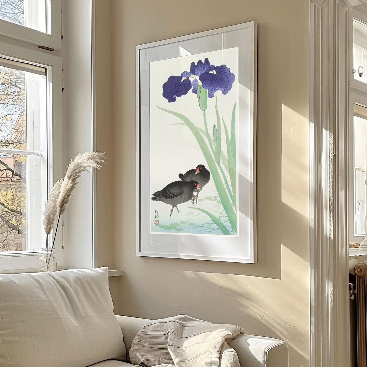 Ohara Koson — Moorhens and Iris | Japanese Bird & Flower Woodblock Print