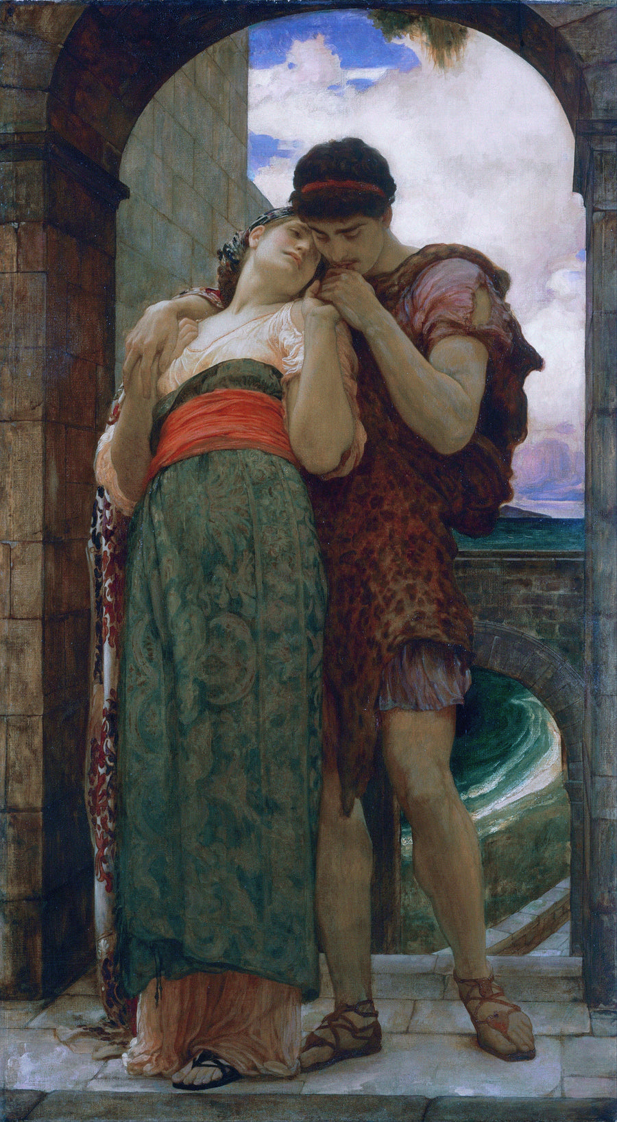 Frederic Leighton — Wedded | Art Print shown to scale on a wall above a sofa