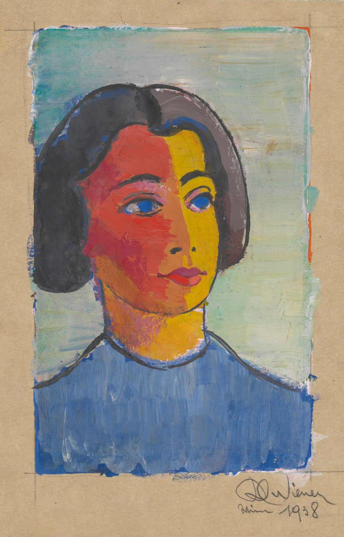 Karl Wiener — Weibliches Porträt (Female Portrait with a Red and Yellow Face) | Expressionist Art Print