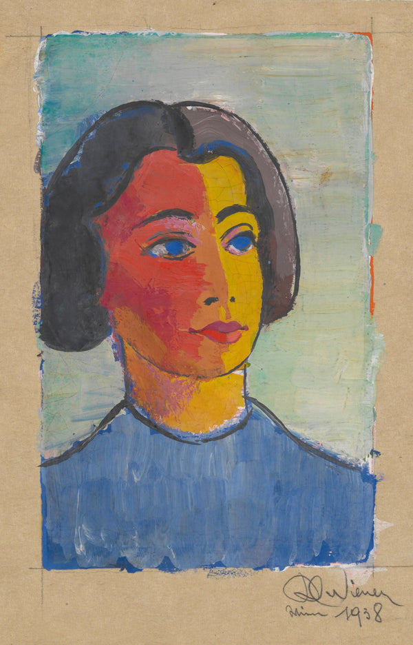 Karl Wiener — Weibliches Porträt (Female Portrait with a Red and Yellow Face) | Expressionist Art Print