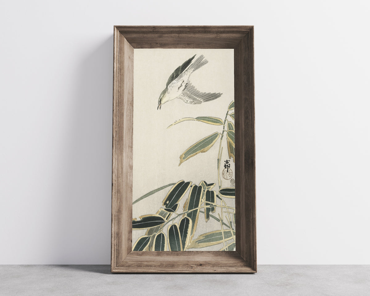 Ohara Koson — Wheatear in Bamboo | Japanese Bird & Flower Woodblock Print
