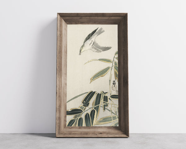 Ohara Koson — Wheatear in Bamboo | Japanese Bird & Flower Woodblock Print