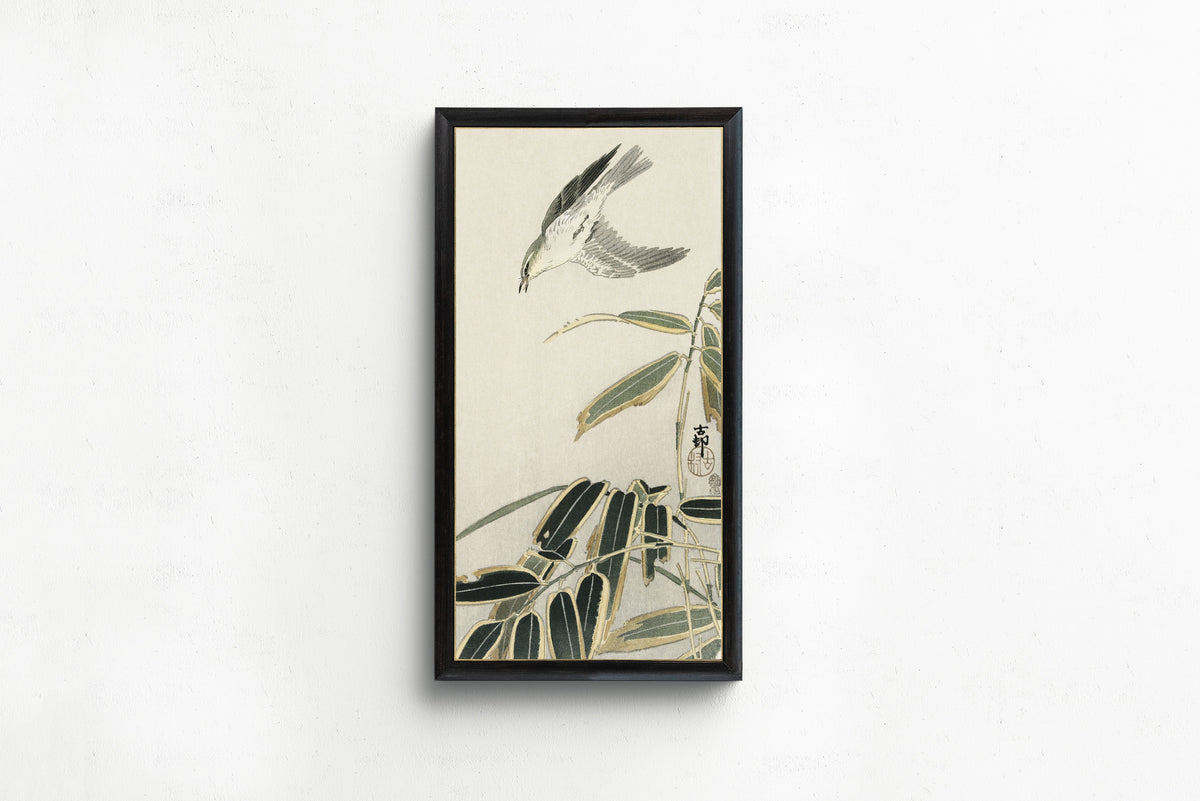 Ohara Koson — Wheatear in Bamboo | Japanese Bird & Flower Woodblock Print