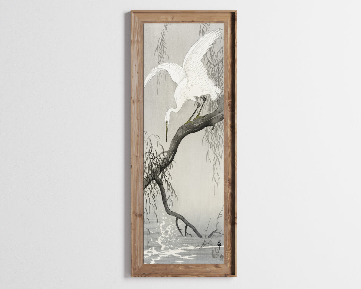 Ohara Koson — White Heron on Tree Branch | Japanese Bird & Flower Woodblock Print