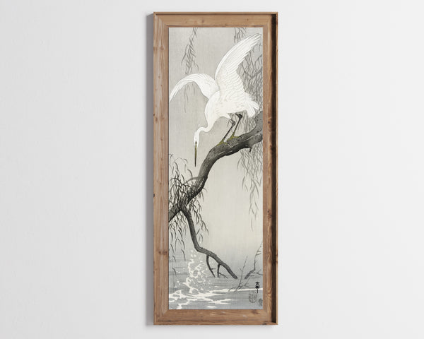 Ohara Koson — White Heron on Tree Branch | Japanese Bird & Flower Woodblock Print