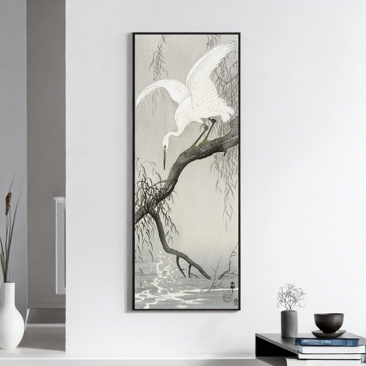 Ohara Koson — White Heron on Tree Branch | Japanese Bird & Flower Woodblock Print