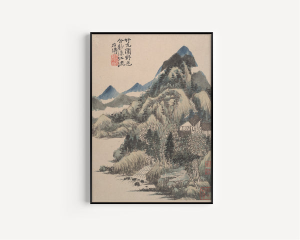 Shitao — Wilderness Colors (Blue Peaks and a Hillside Hamlet) | Chinese Ink Painting Art Print