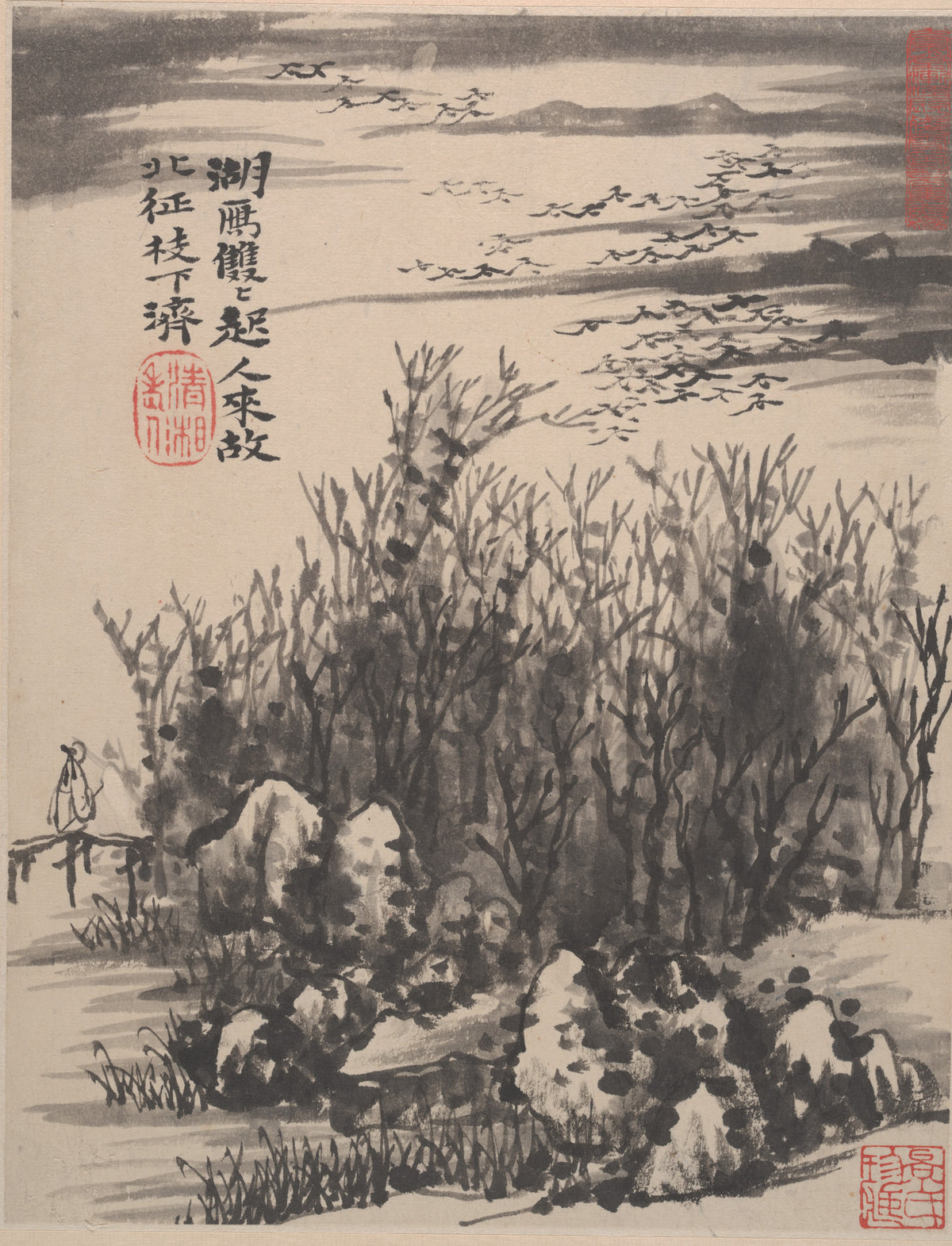 Shitao — Wilderness Colors (Wild Geese over the Lake) | Chinese Ink Painting Art Print