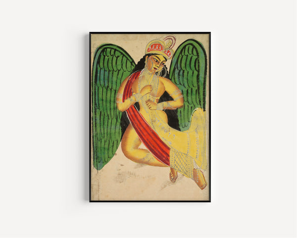 Kalighat painter — Winged Apsara with a Horn | Kalighat Painting Print