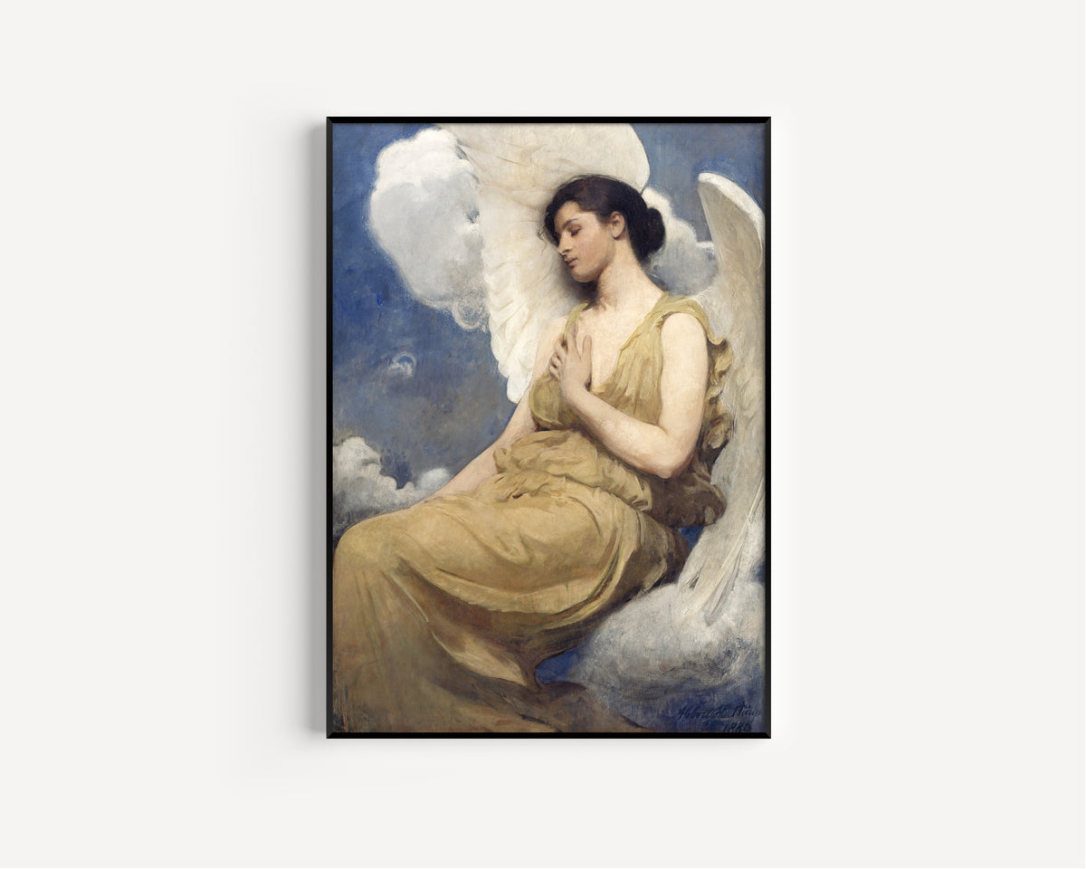Winged Figure by Abbott Handerson Thayer — in a slim black frame on a plain white wall