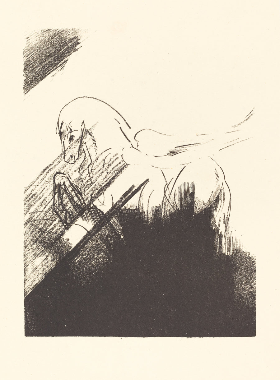 Odilon Redon — Winged Horse | Symbolist Art Print shown to scale on a wall above a sofa
