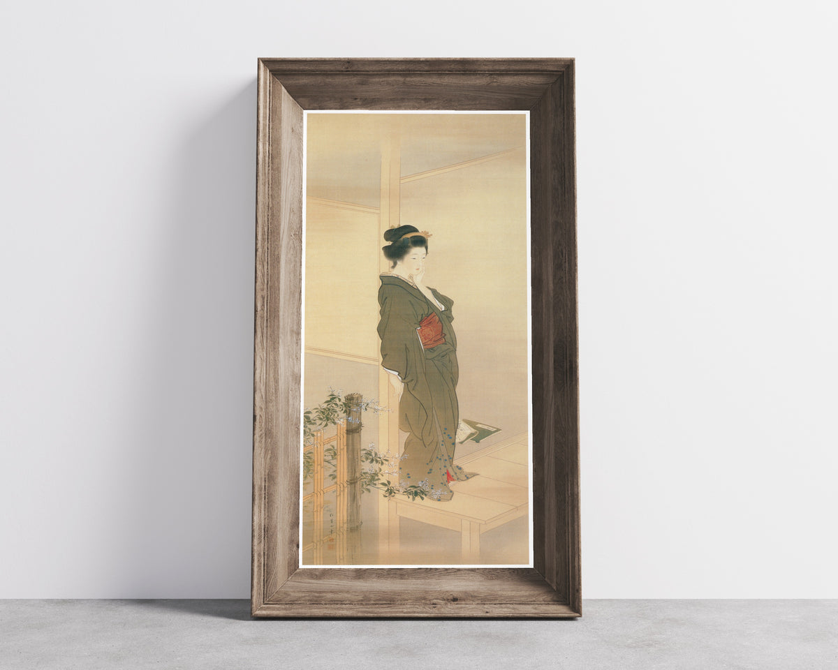 Woman's Figure by Uemura Shōen — shown framed on a wall