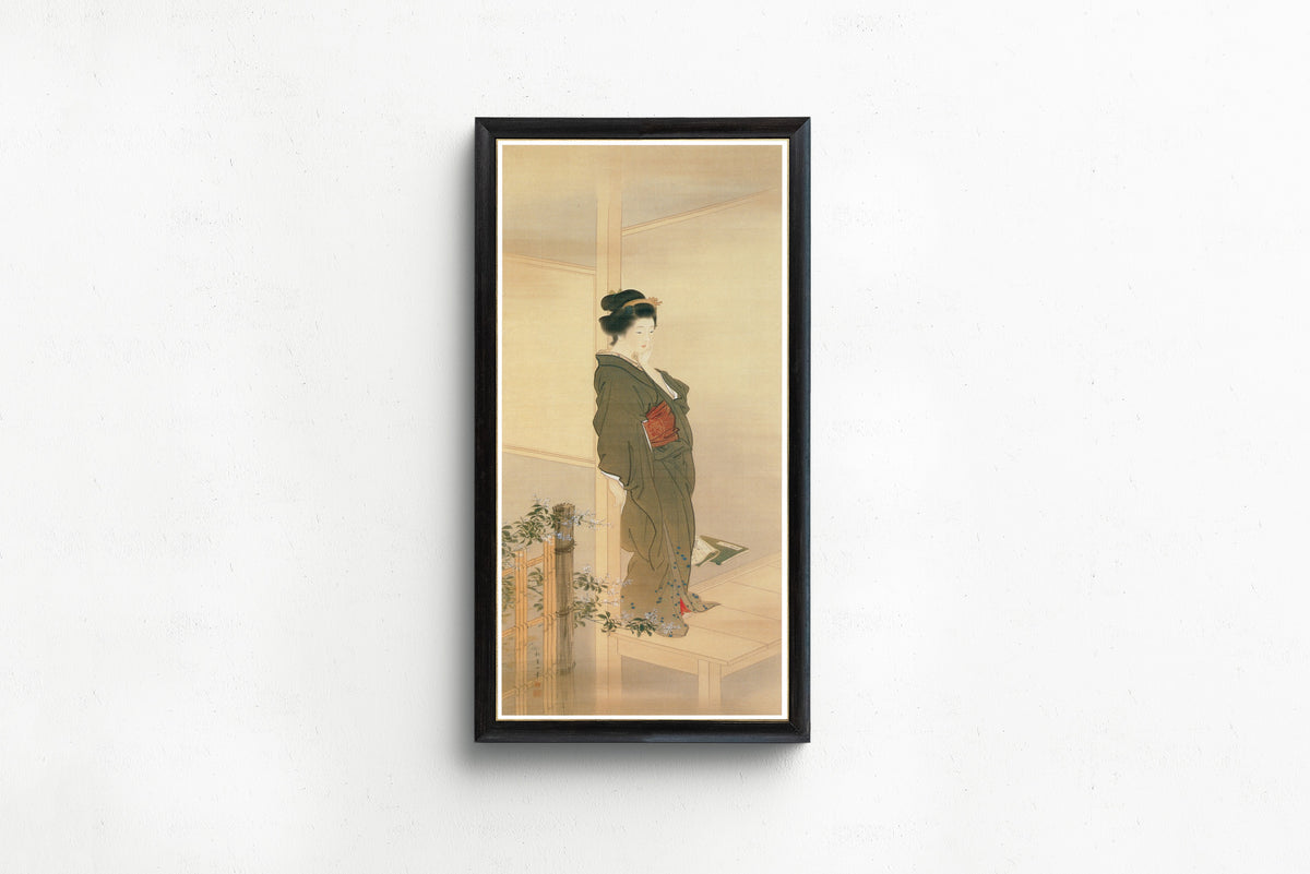 Woman's Figure by Uemura Shōen — shown framed on a wall