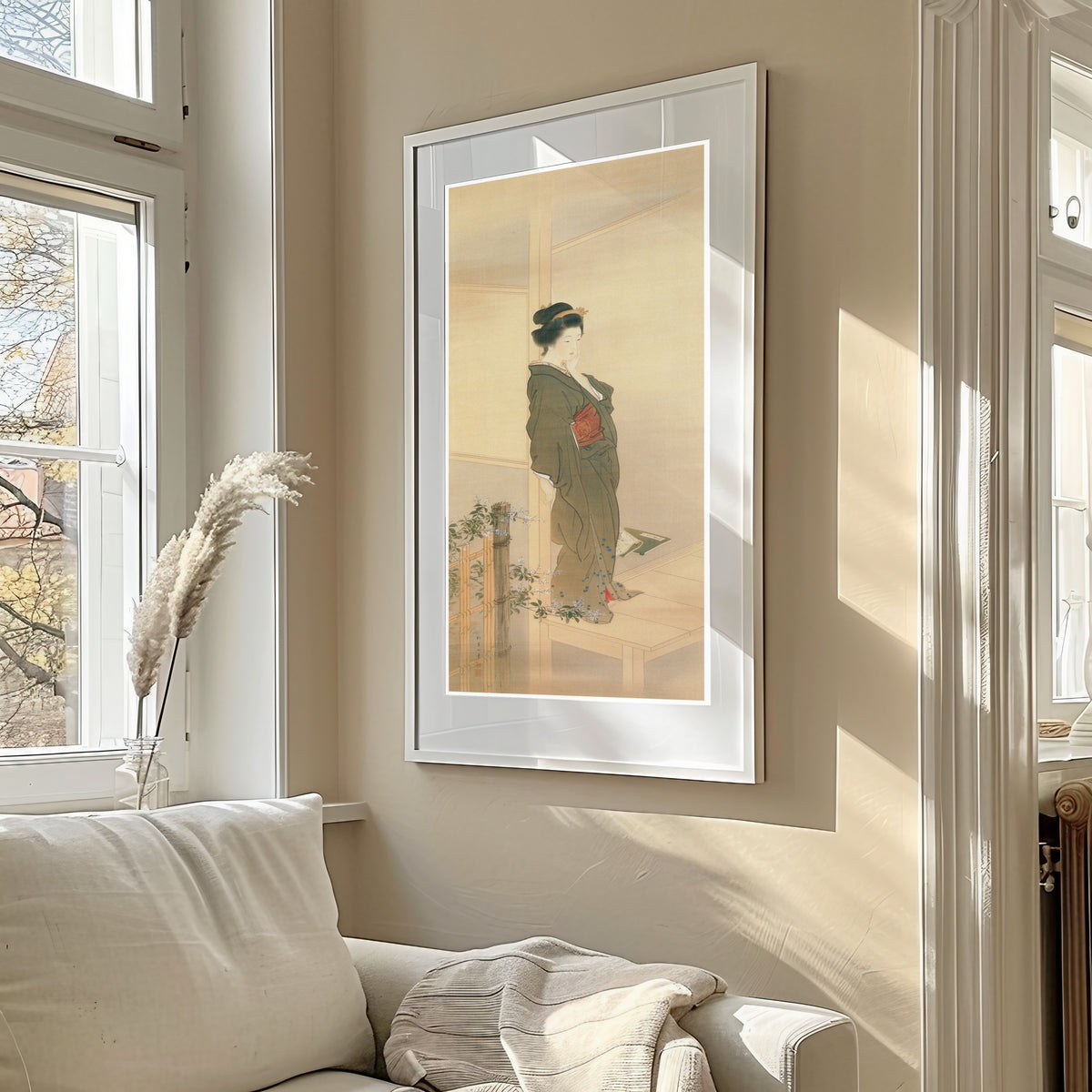 Woman's Figure by Uemura Shōen — shown framed on a wall