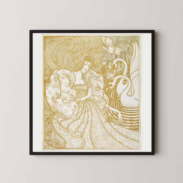 Jan Toorop — Woman with a Butterfly at a Pond with Two Swans | Symbolist Art Print