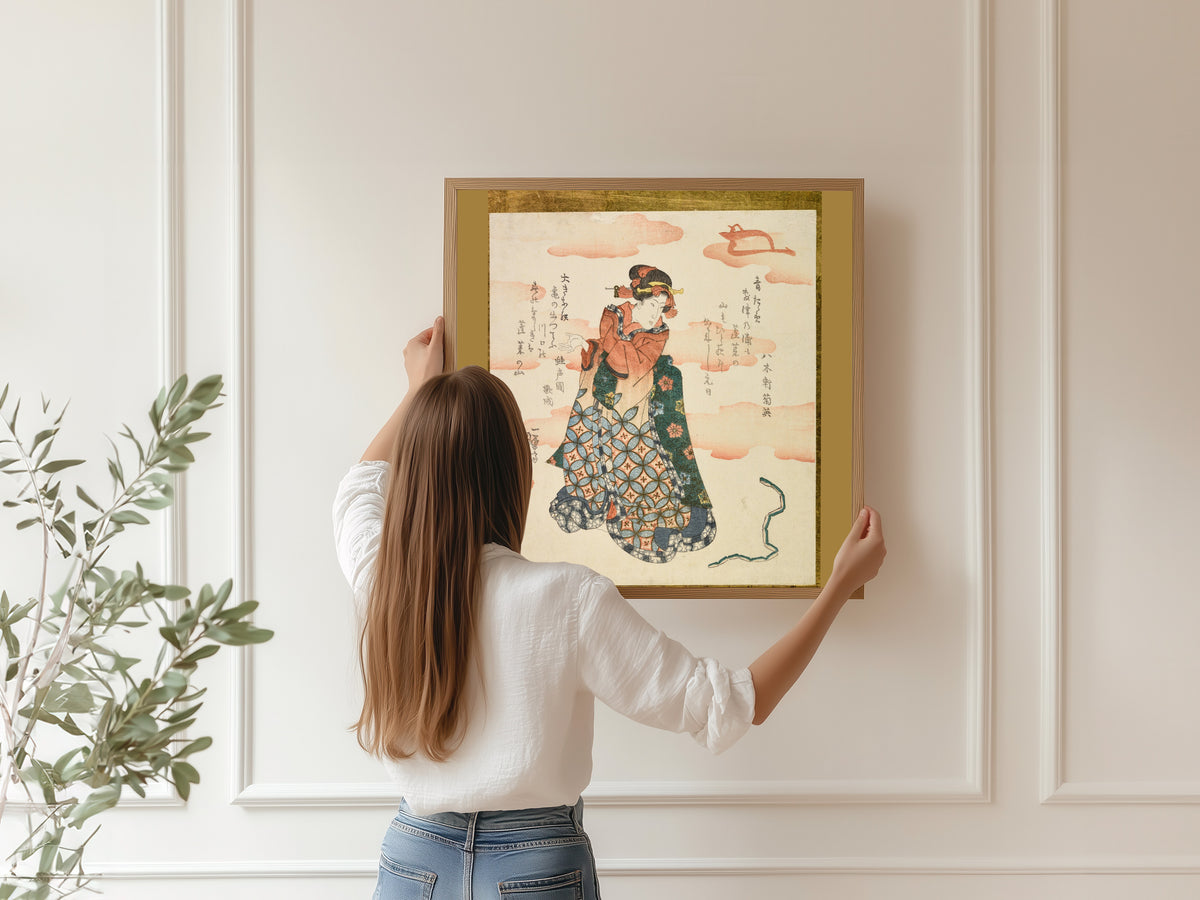 Utagawa Kuniyoshi — Woman and Toy Snake | Japanese Woodblock Print (Ukiyo-e)