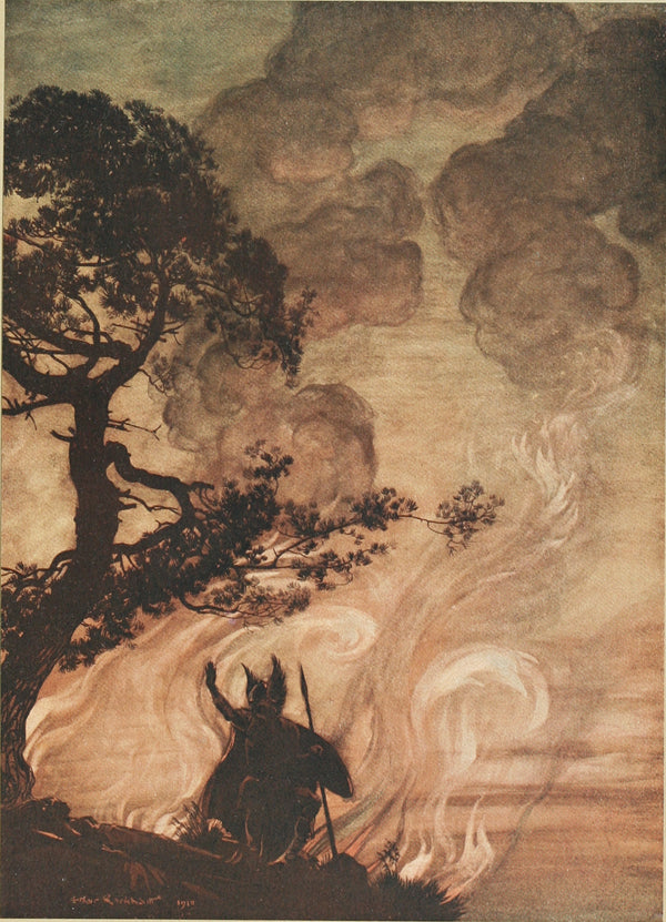 Arthur Rackham — Wotan Turns and Looks Sorrowfully Back at Brünnhilde | Wagner Illustration Print
