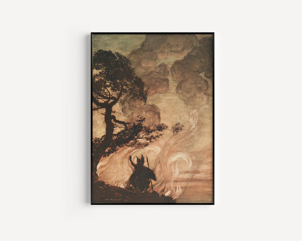 Arthur Rackham — Wotan Turns and Looks Sorrowfully Back at Brünnhilde | Wagner Illustration Print