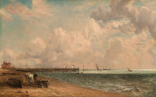 Yarmouth Jetty by John Constable — Towering clouds sail over a long timber jetty and a green-grey sea