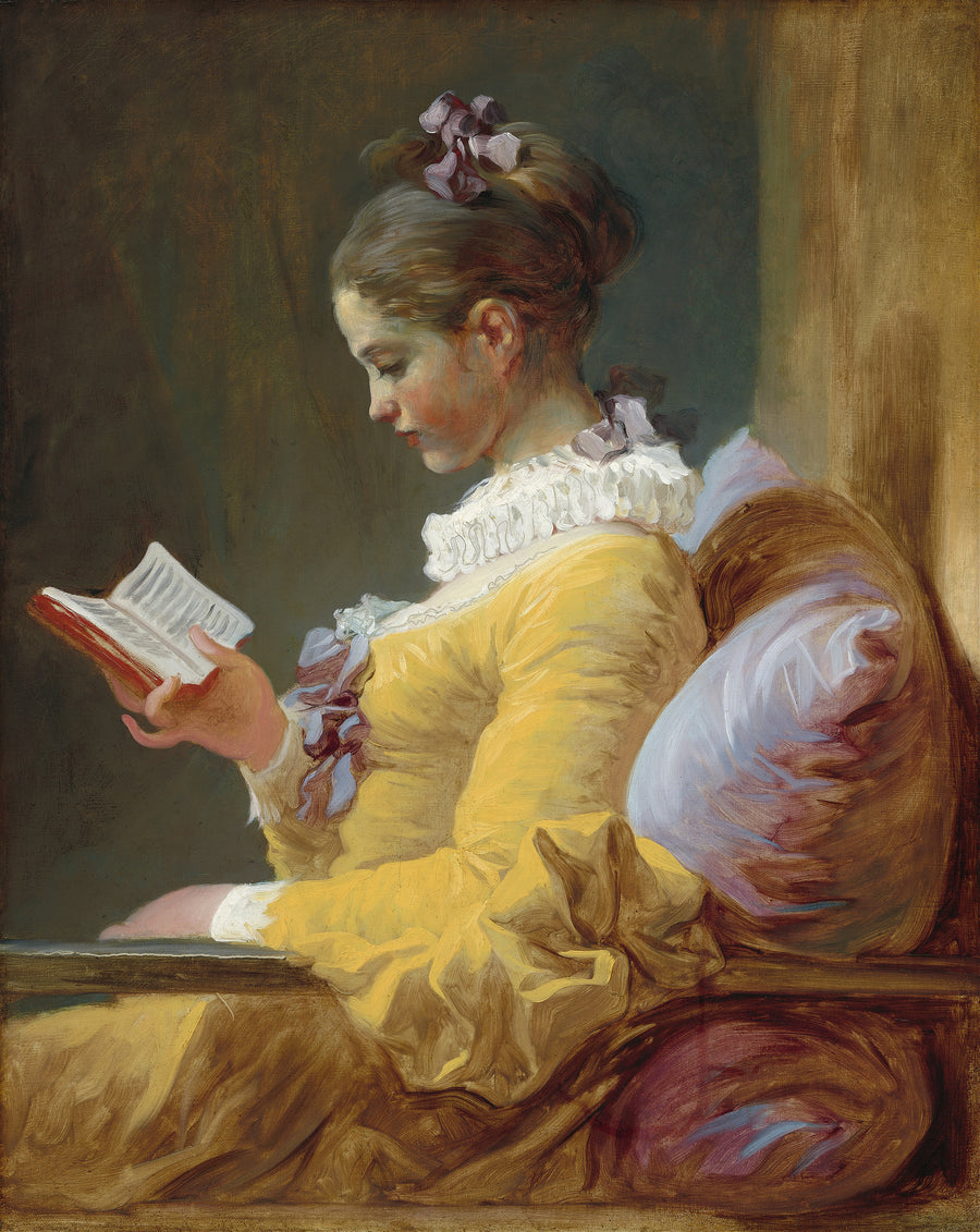 Jean-Honoré Fragonard — Young Girl Reading | Fine Art Print shown to scale on a wall above a sofa