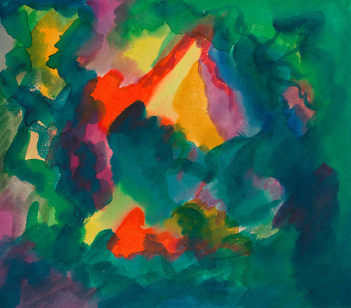 Zersetzung II (Decomposition II) by Karl Wiener — Pooling greens torn open by flares of red-orange and yellow