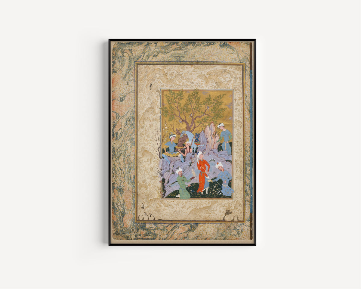 Persian Miniature Art Print: Princely Hawking Party Giclee - 9ArtPrints