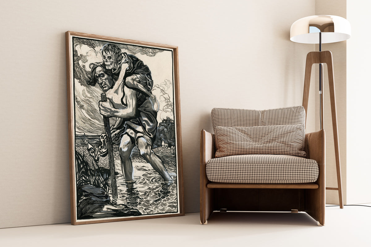 Johannes Josephus Aarts — Man Wading Through Water with a Skeleton on His Back | Art Nouveau Print