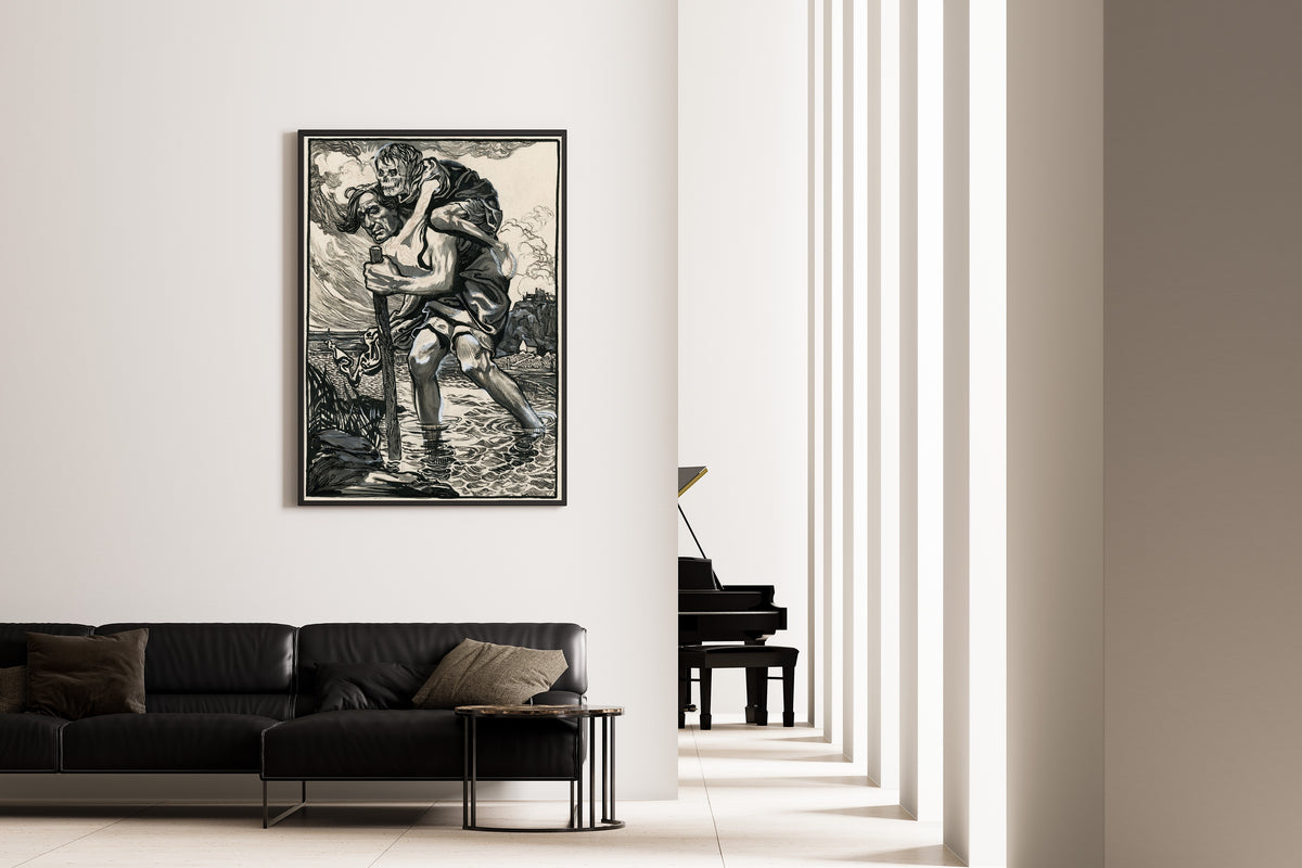 Johannes Josephus Aarts — Man Wading Through Water with a Skeleton on His Back | Art Nouveau Print
