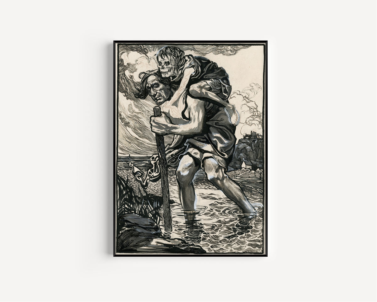 Johannes Josephus Aarts — Man Wading Through Water with a Skeleton on His Back | Art Nouveau Print