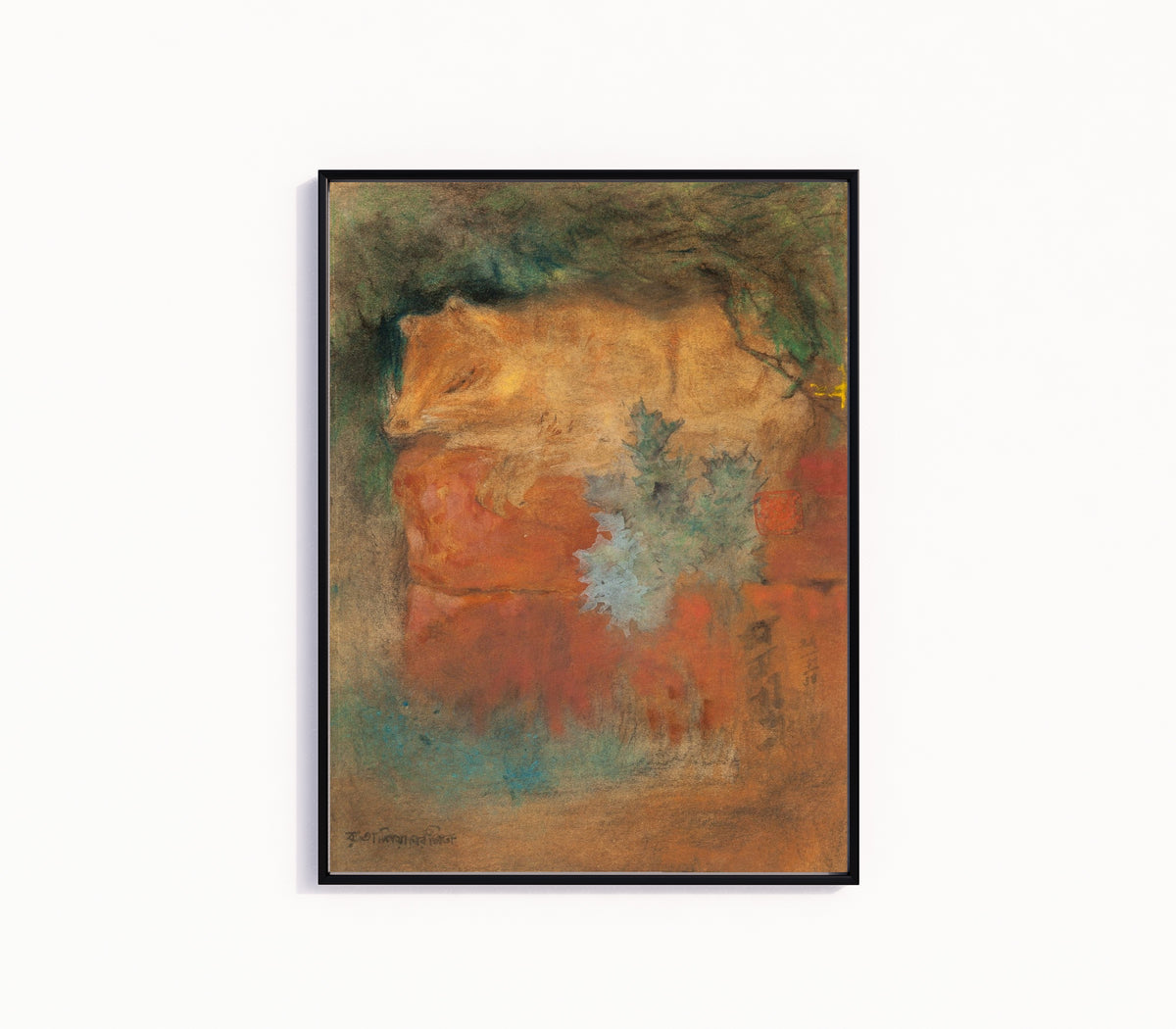 Framed art print of Rata, the Fox by Abanindranath Tagore, in a slim black frame on a plain white wall