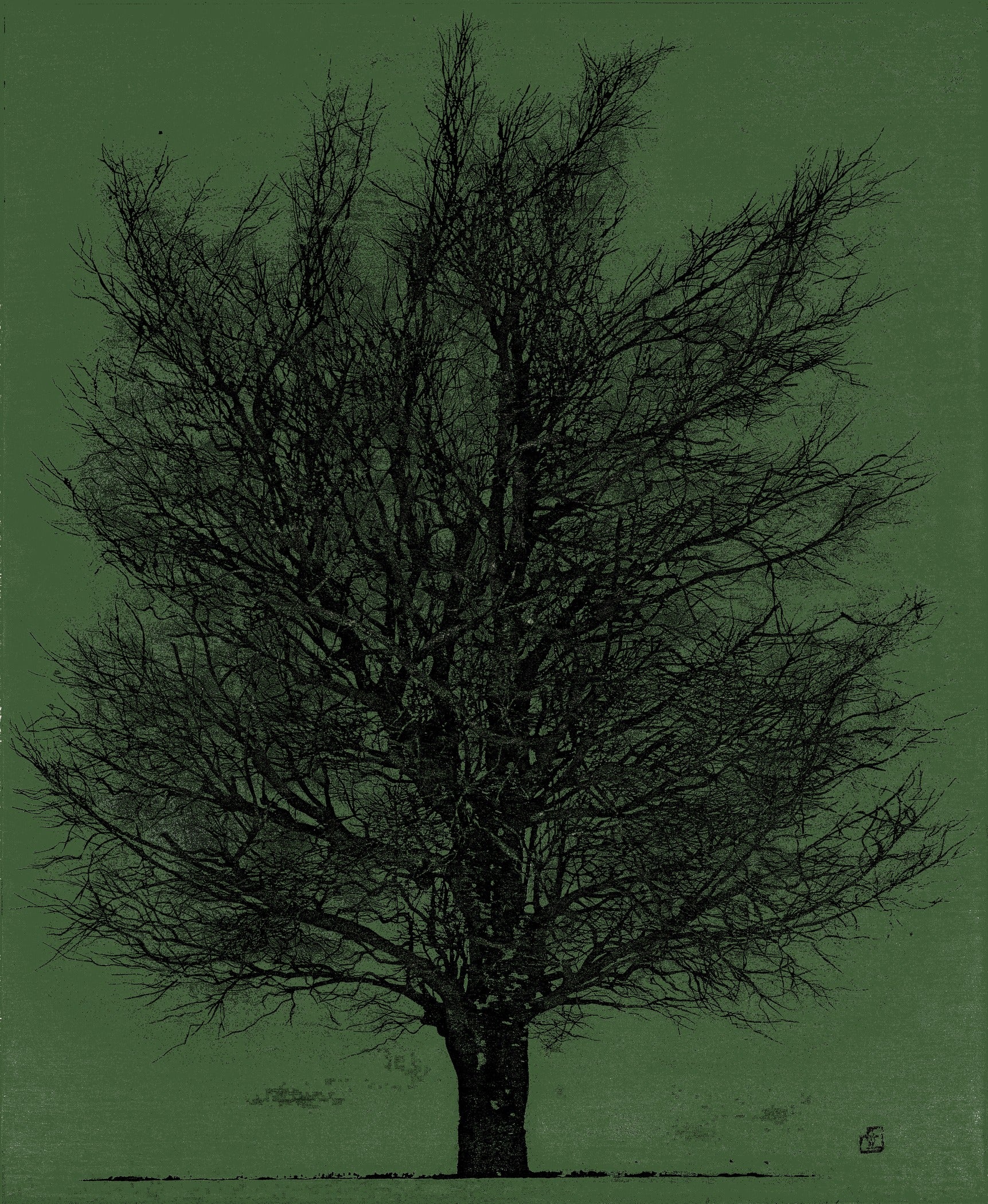 Joichi Hoshi — Tree in Black and Green | Sosaku-hanga Print