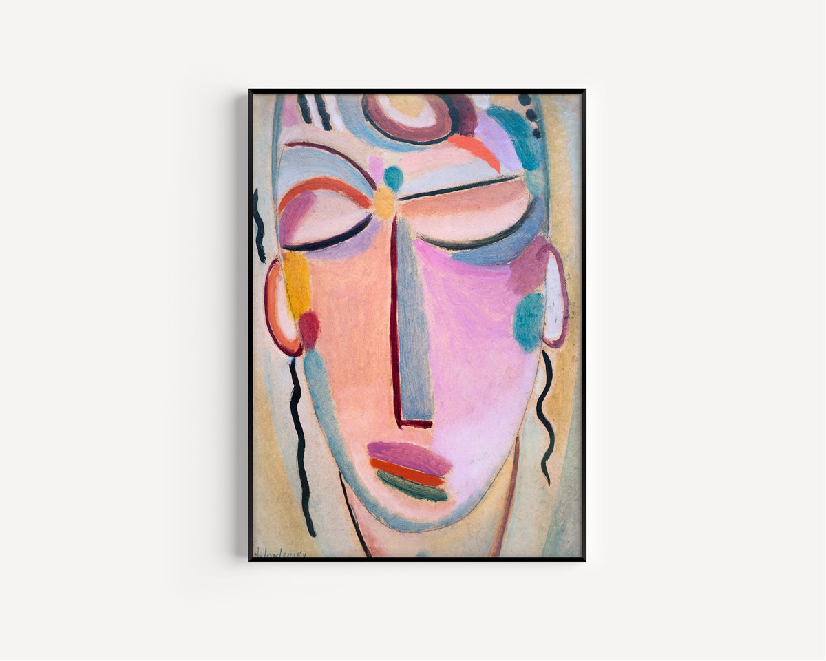 Mystical Head: Meditation by Alexej von Jawlensky — in a slim black frame on a plain white wall
