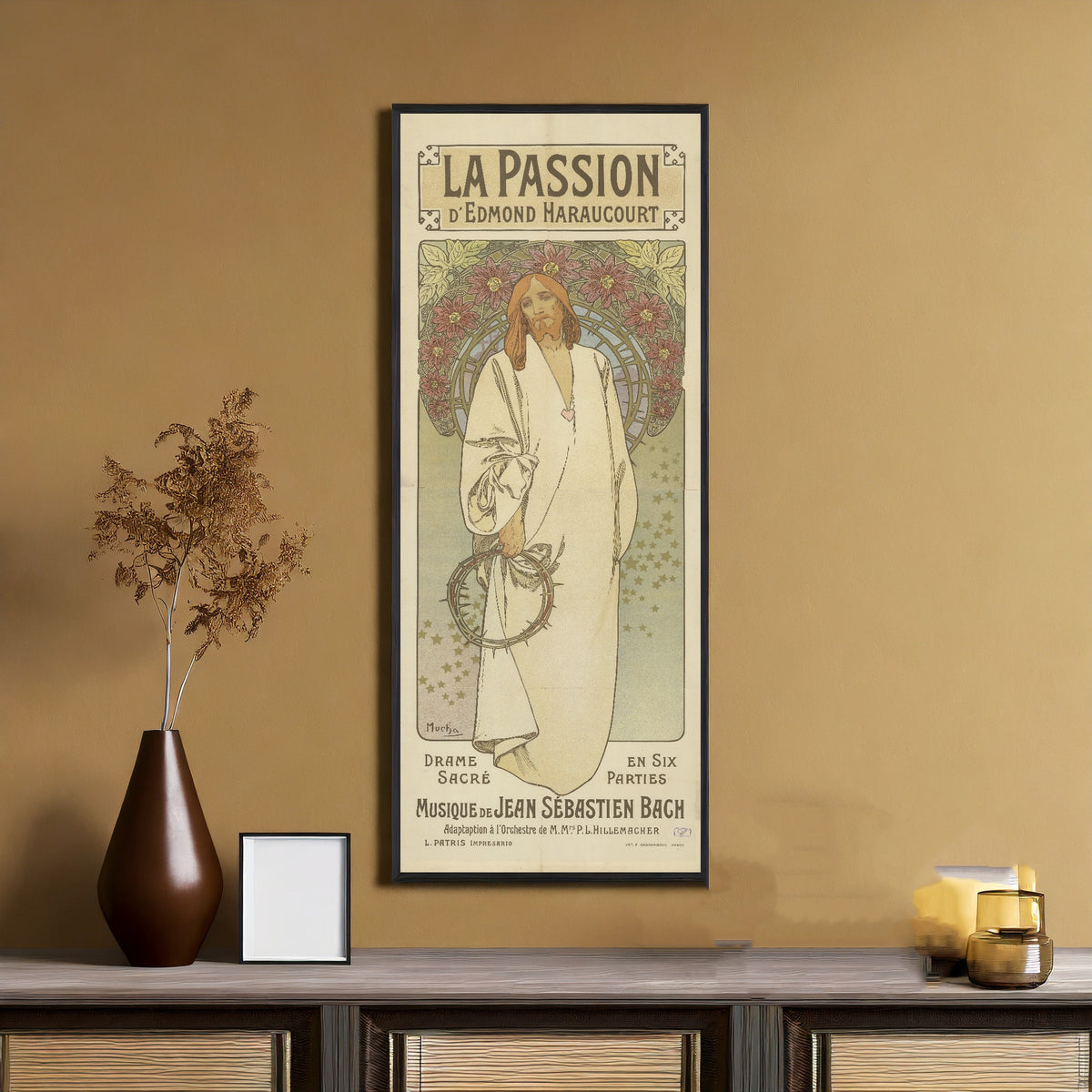 La Passion d'Edmond Haraucourt by Alphonse Mucha — shown framed on a wall