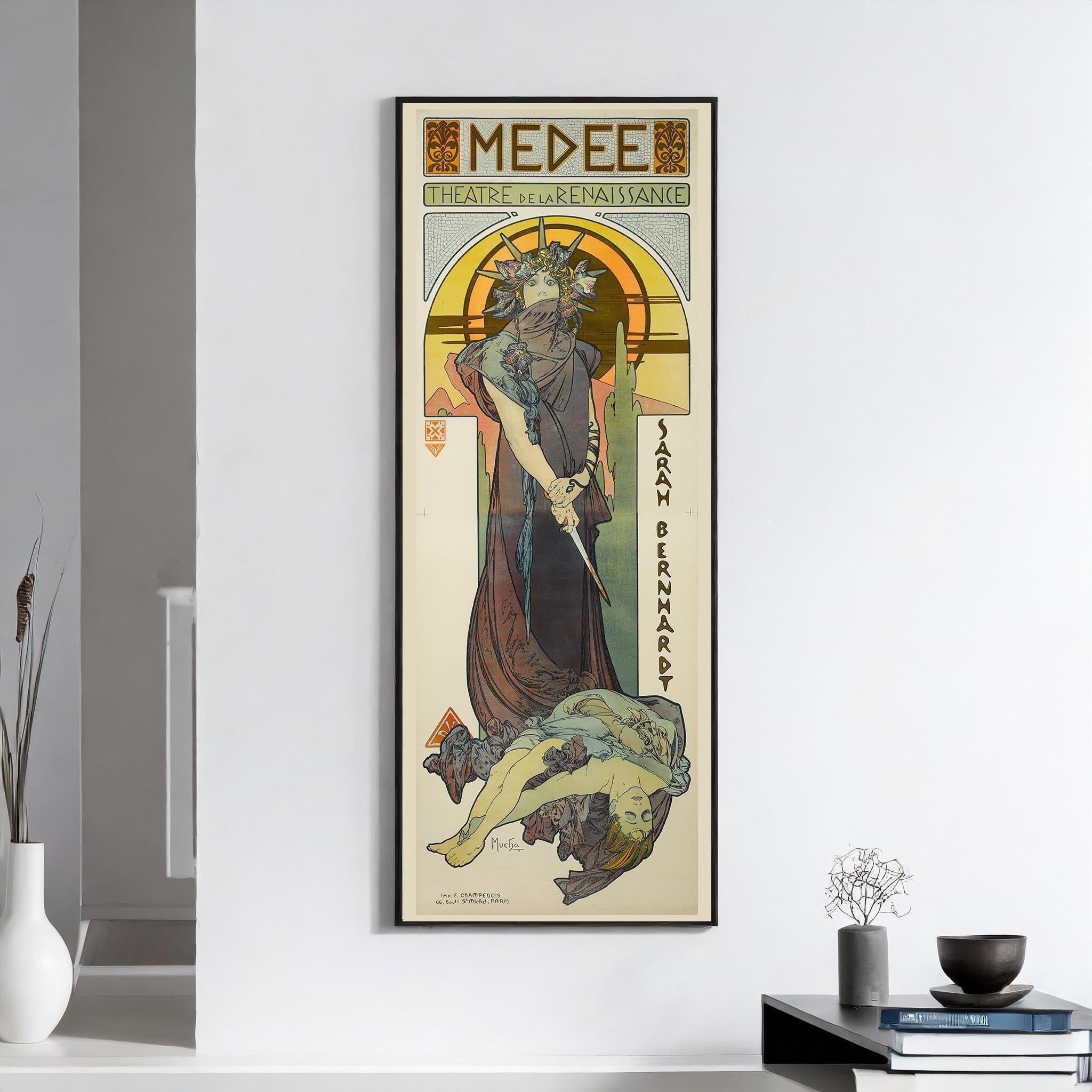 Alphonse Mucha - Medee | Our Stunning Bestseller | Vintage Theatre Poster Tall Frame | Green & Brown (available handframed or unframed) 3x1 - 9ArtPrints