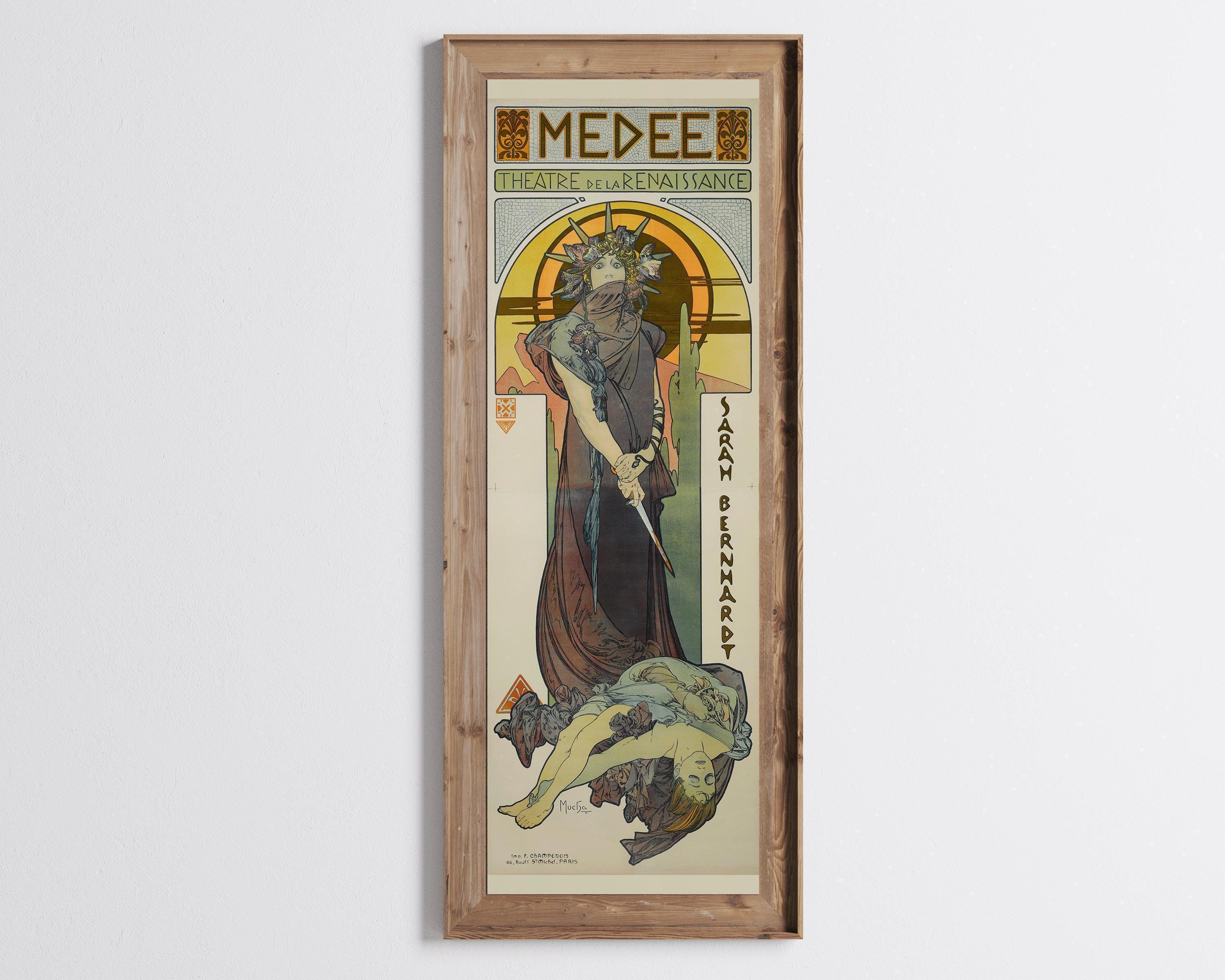 Alphonse Mucha - Medee | Our Stunning Bestseller | Vintage Theatre Poster Tall Frame | Green & Brown (available handframed or unframed) 3x1 - 9ArtPrints