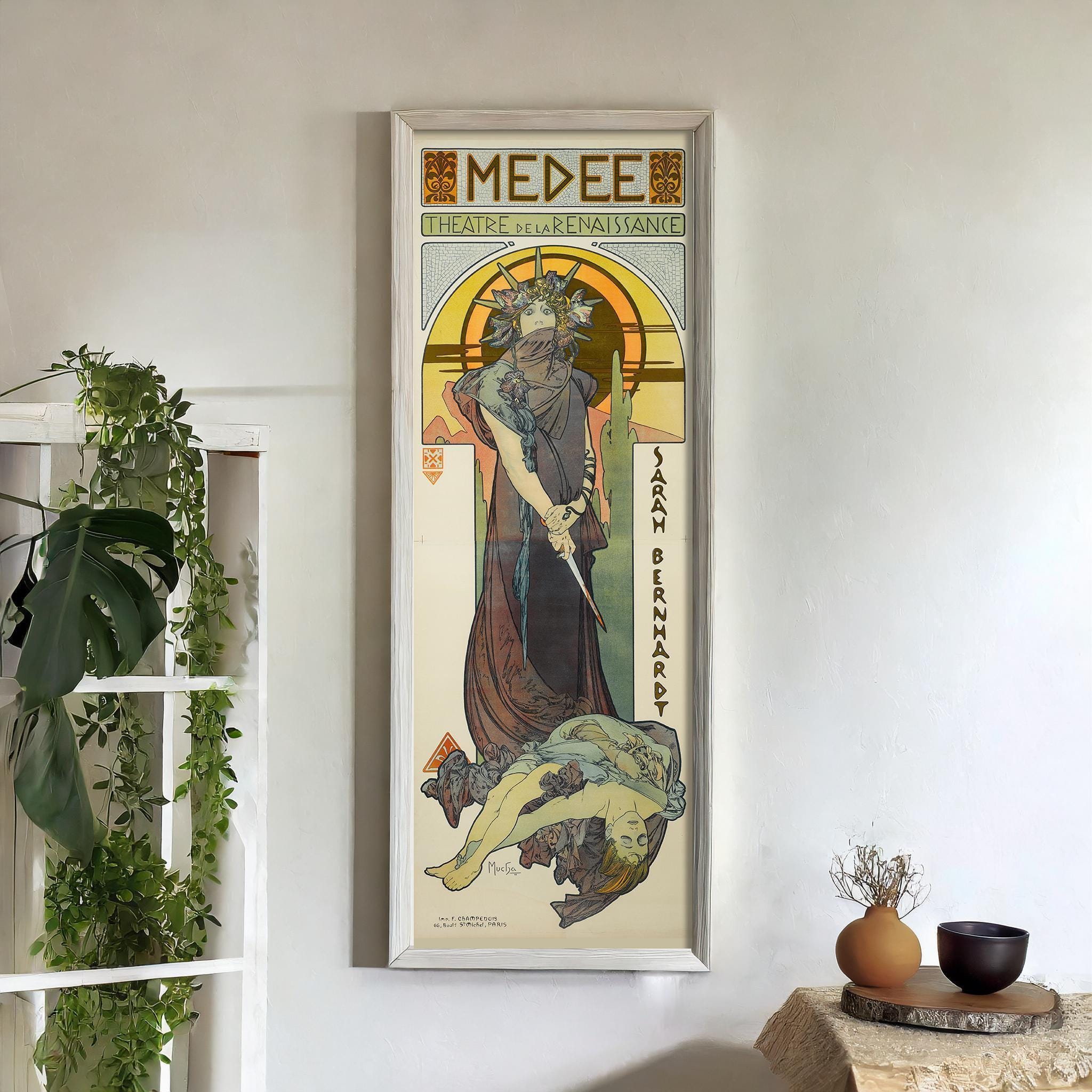 Alphonse Mucha - Medee | Our Stunning Bestseller | Vintage Theatre Poster Tall Frame | Green & Brown (available handframed or unframed) 3x1 - 9ArtPrints