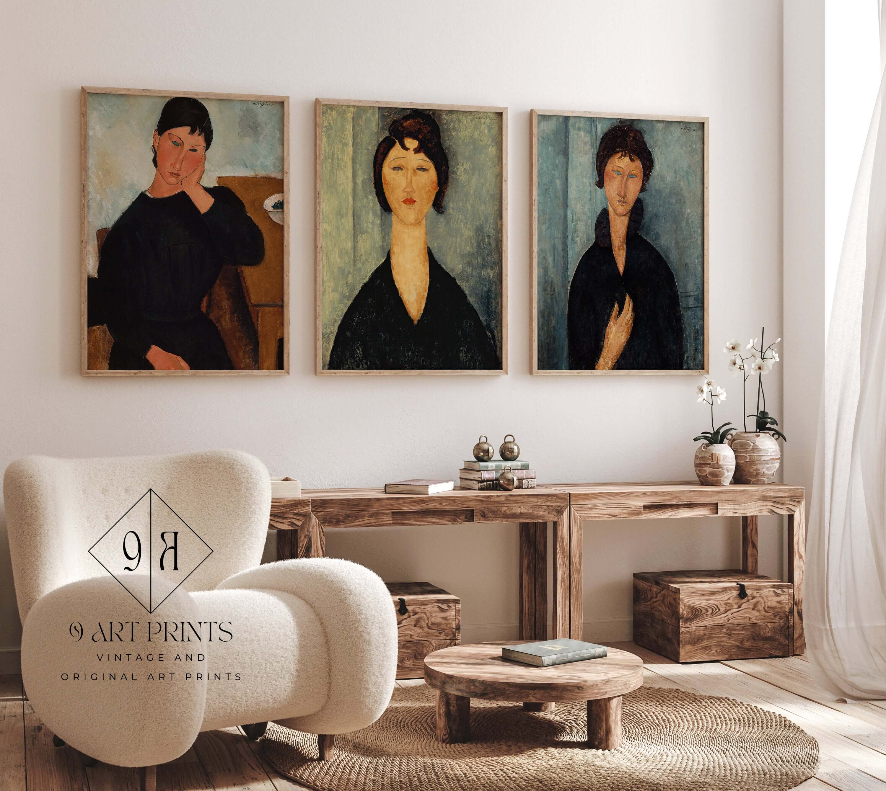 Amadeo Modigliani - Set of 3 Women in Black | Classic Paintings (available framed or unframed) - 9ArtPrints