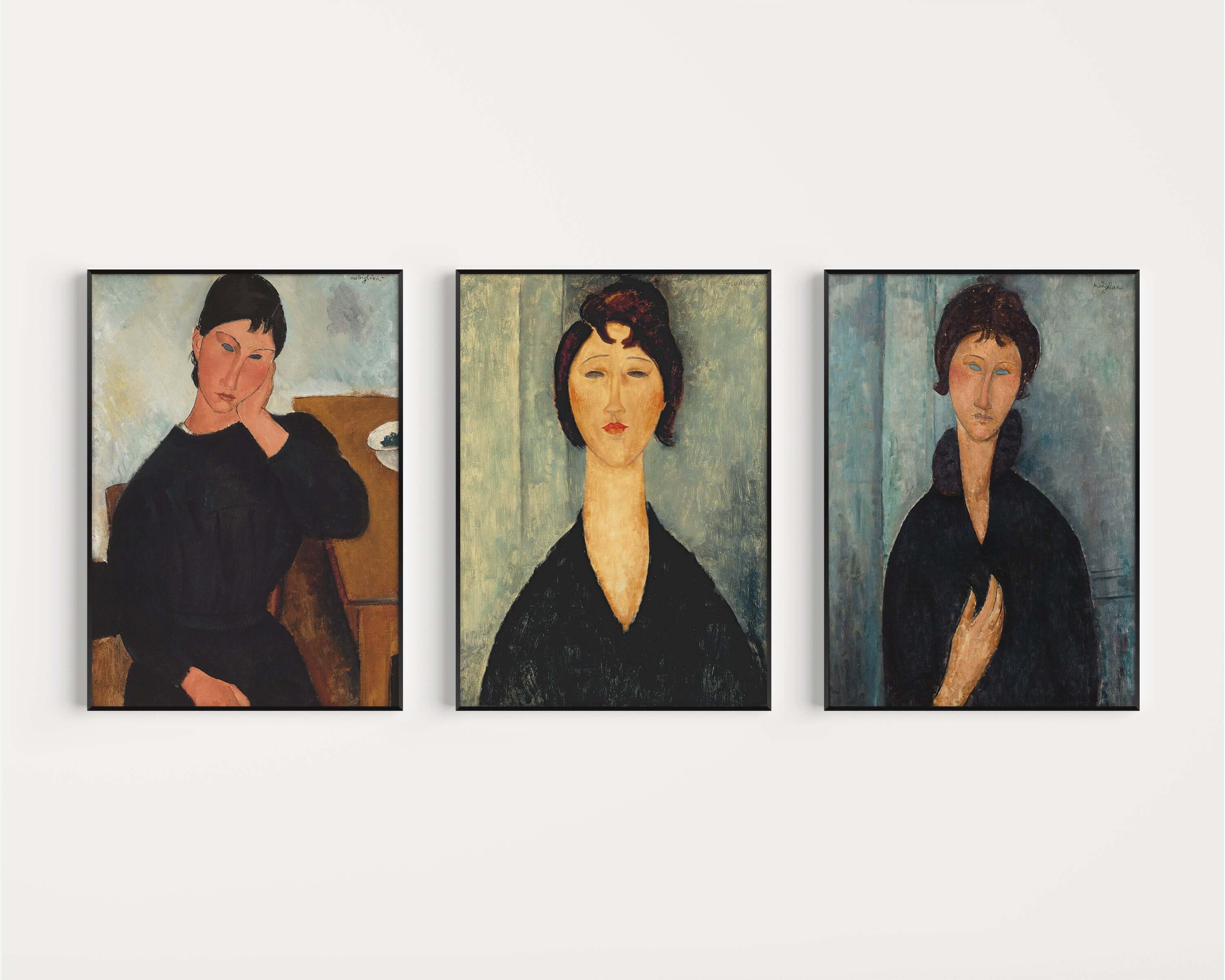 Amadeo Modigliani - Set of 3 Women in Black | Classic Paintings (available framed or unframed) - 9ArtPrints