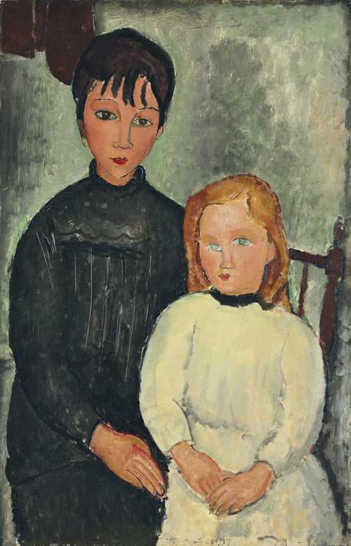 The Two Girls by Amedeo Modigliani — Two girls stand side by side, one in black, one in white