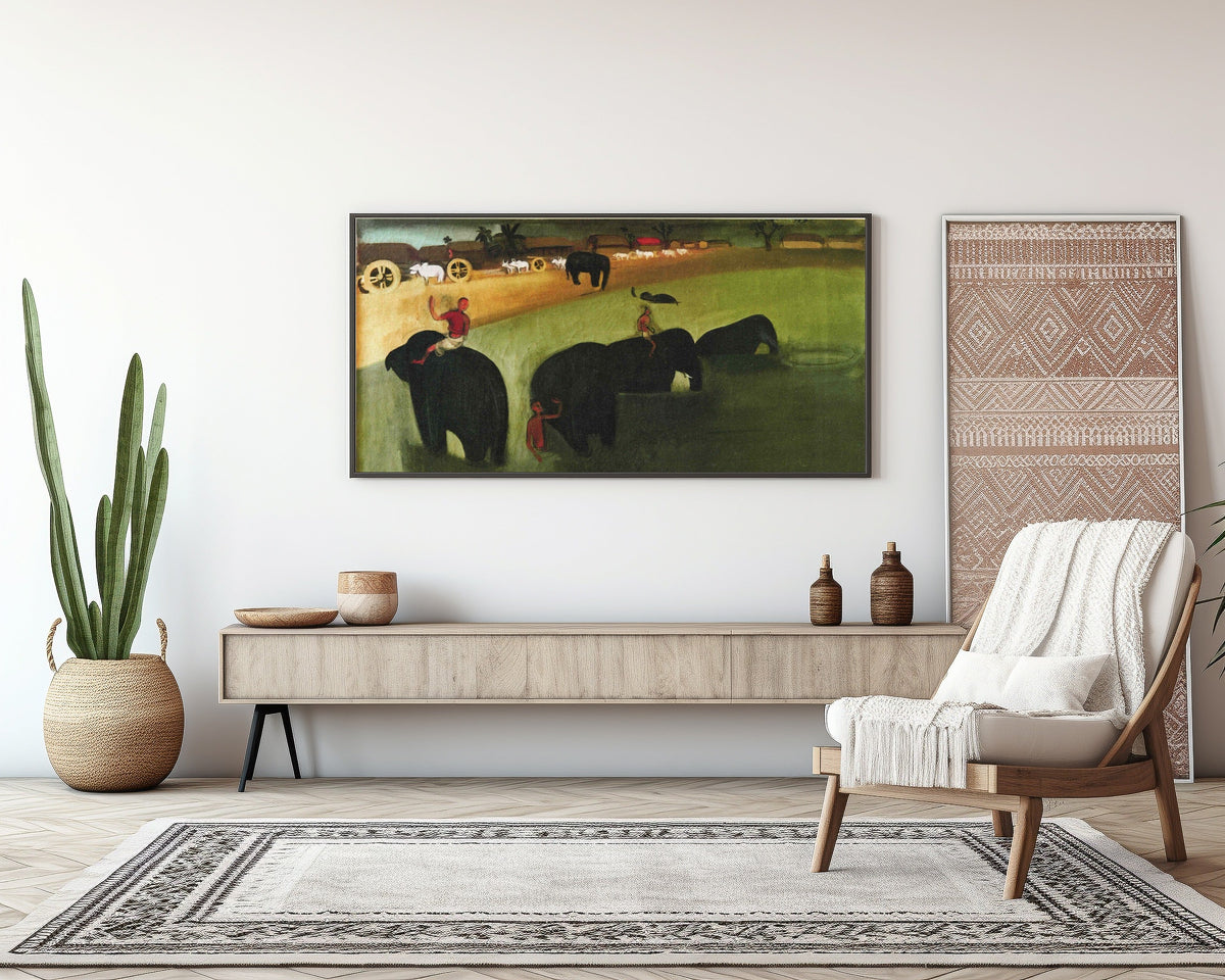 Amrita Sher-Gil — Elephants Bathing in a Green Pool | Fine Art Giclée Print - 9ArtPrints