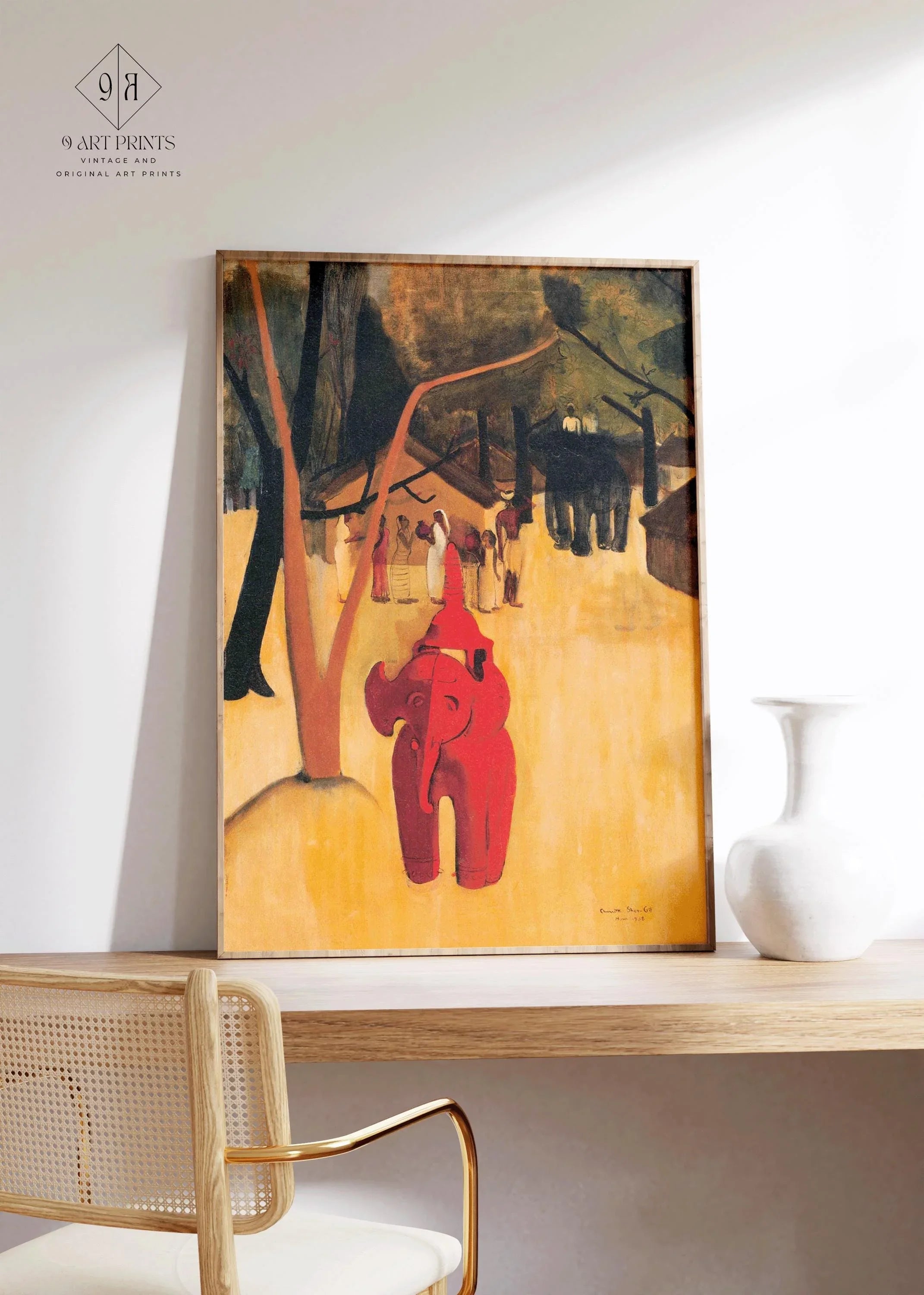 Amrita Sher Gil - Red Clay Elephant | Indian Artist Female Portrait (available handframed or unframed) - 9ArtPrints