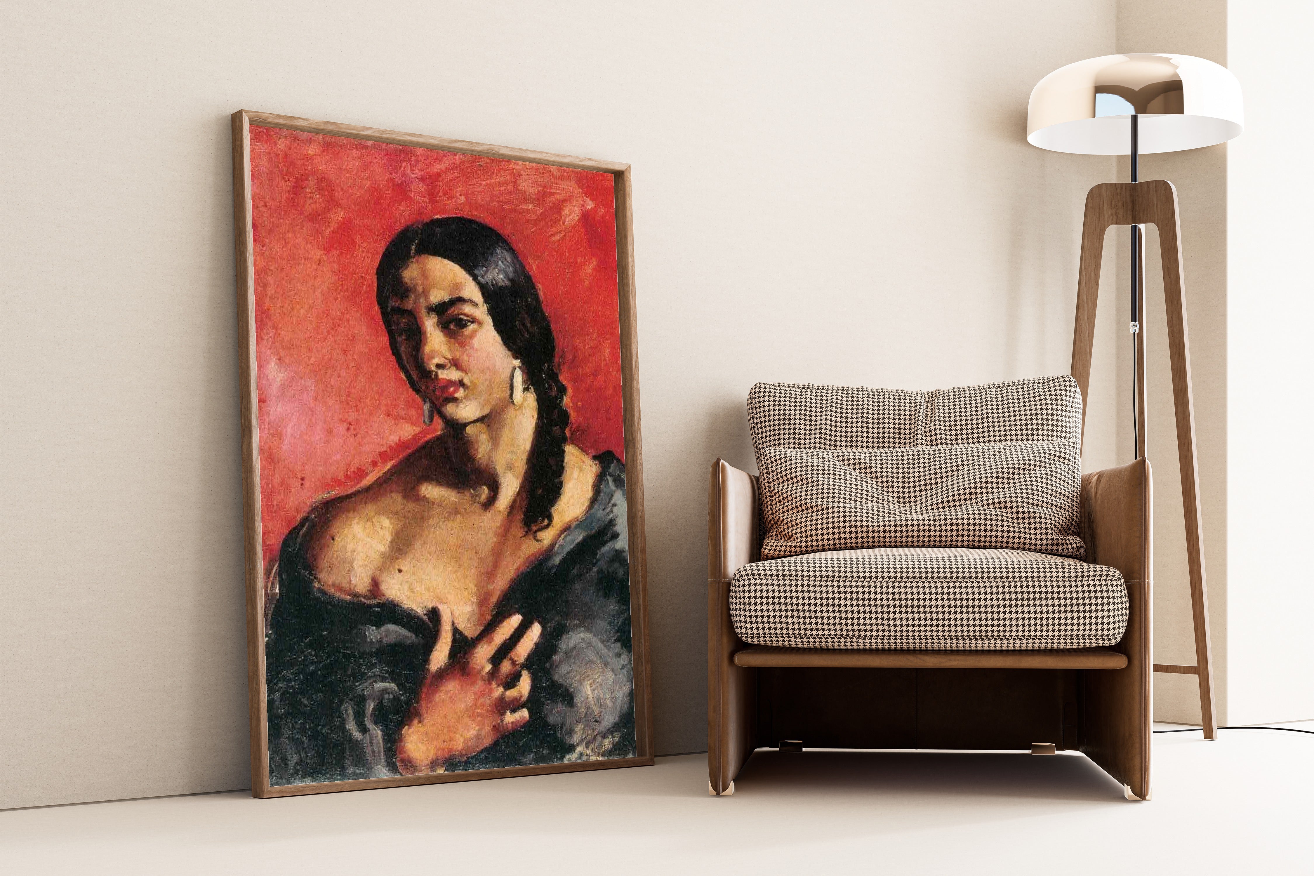 Amrita Sher-Gil — Self-Portrait with Red Background | Fine Art Giclée Print - 9ArtPrints