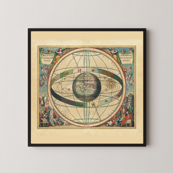 Andreas Cellarius — A Scenographic View of the Ptolemaic World System (Plate 2, Blue Colouring) | Celestial Map Print