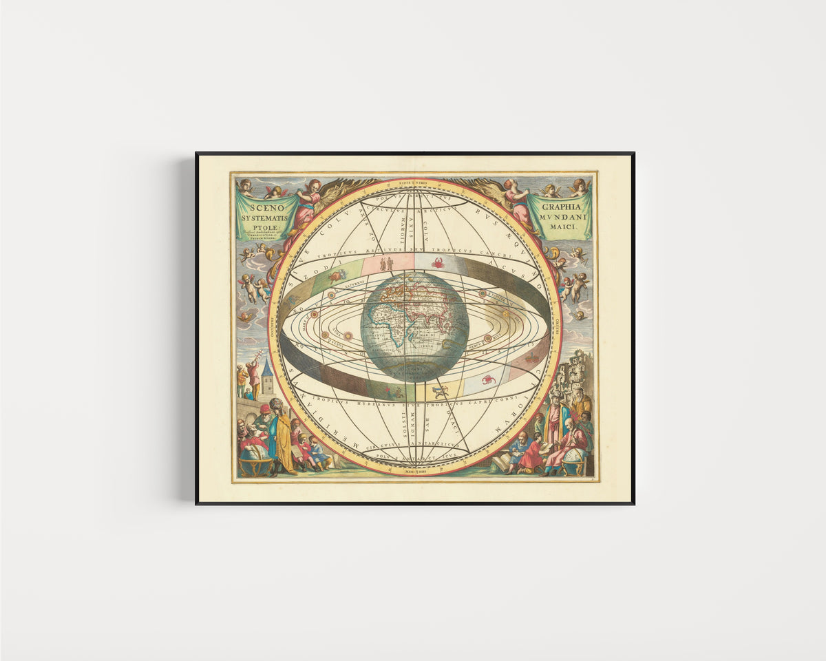 Andreas Cellarius — A Scenographic View of the Ptolemaic World System (Plate 2, Cream Colouring) | Celestial Map Print